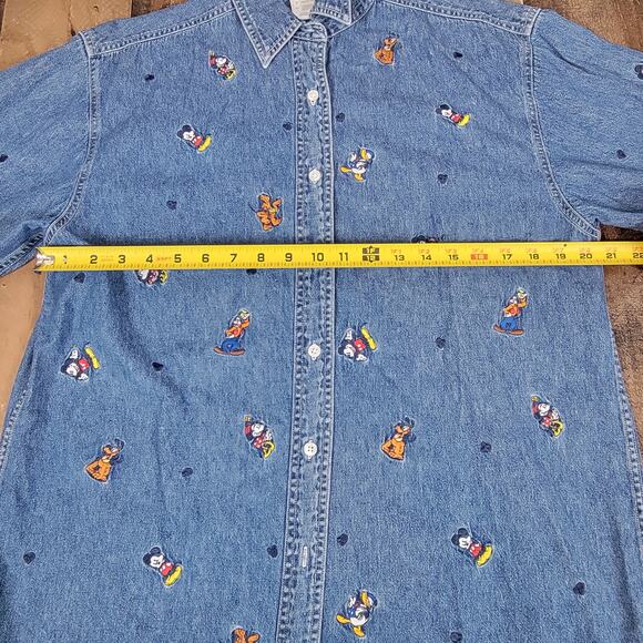 Disney Store Vintage Y2k Denim Mickey and Friends Shirt Womens Large Embroidered - Picture 14 of 14